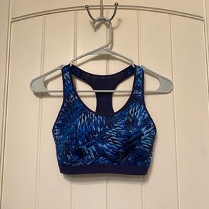 Blue patterned sports bra
